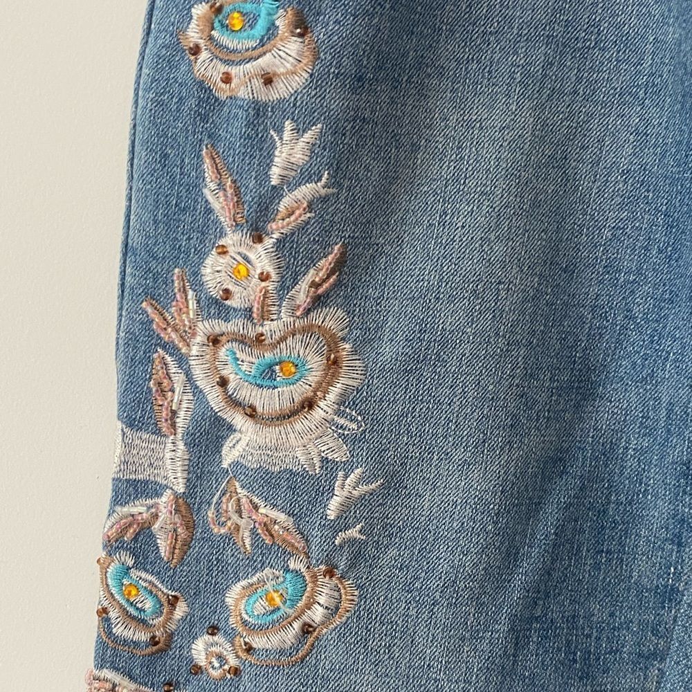 Vintage Y2K Low Rise Flare Jeans Embellished Beaded Embroidered Fairy Boho 27 - Picture 7 of 16